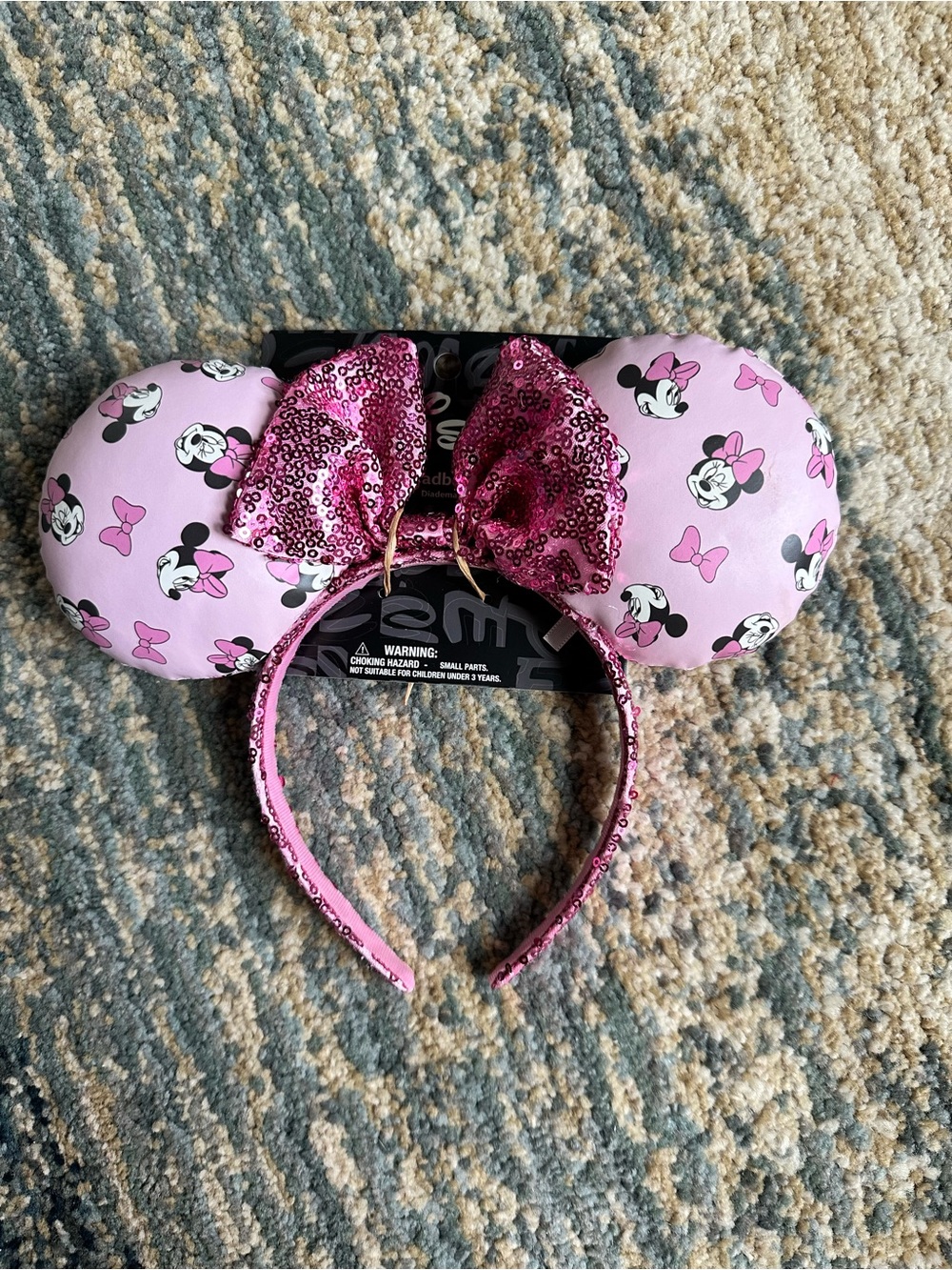 Disney Pink Minnie Mouse Sequin Bow Ears Headband
